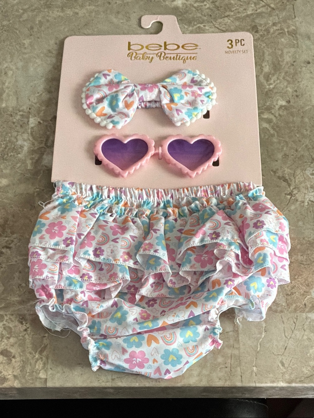 Bebe Pink Floral Ruffle Bloomer Set with Heart Sunglasses